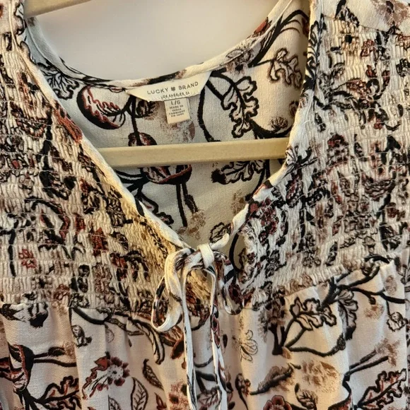 Lucky Brand Size Large Long Sleeve Blouse Floral Paisley Brown - Picture 2 of 4